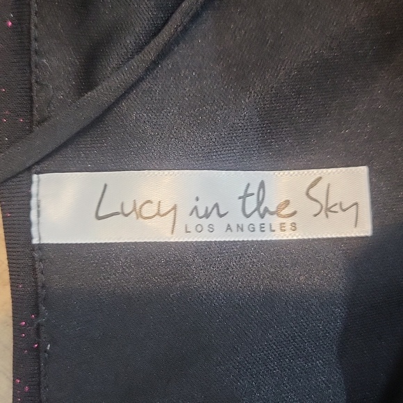 LUCY IN THE SKY Black with Red Sparkle Cowl Neck Ruched Side Strappy Mini Dress - Picture 4 of 13